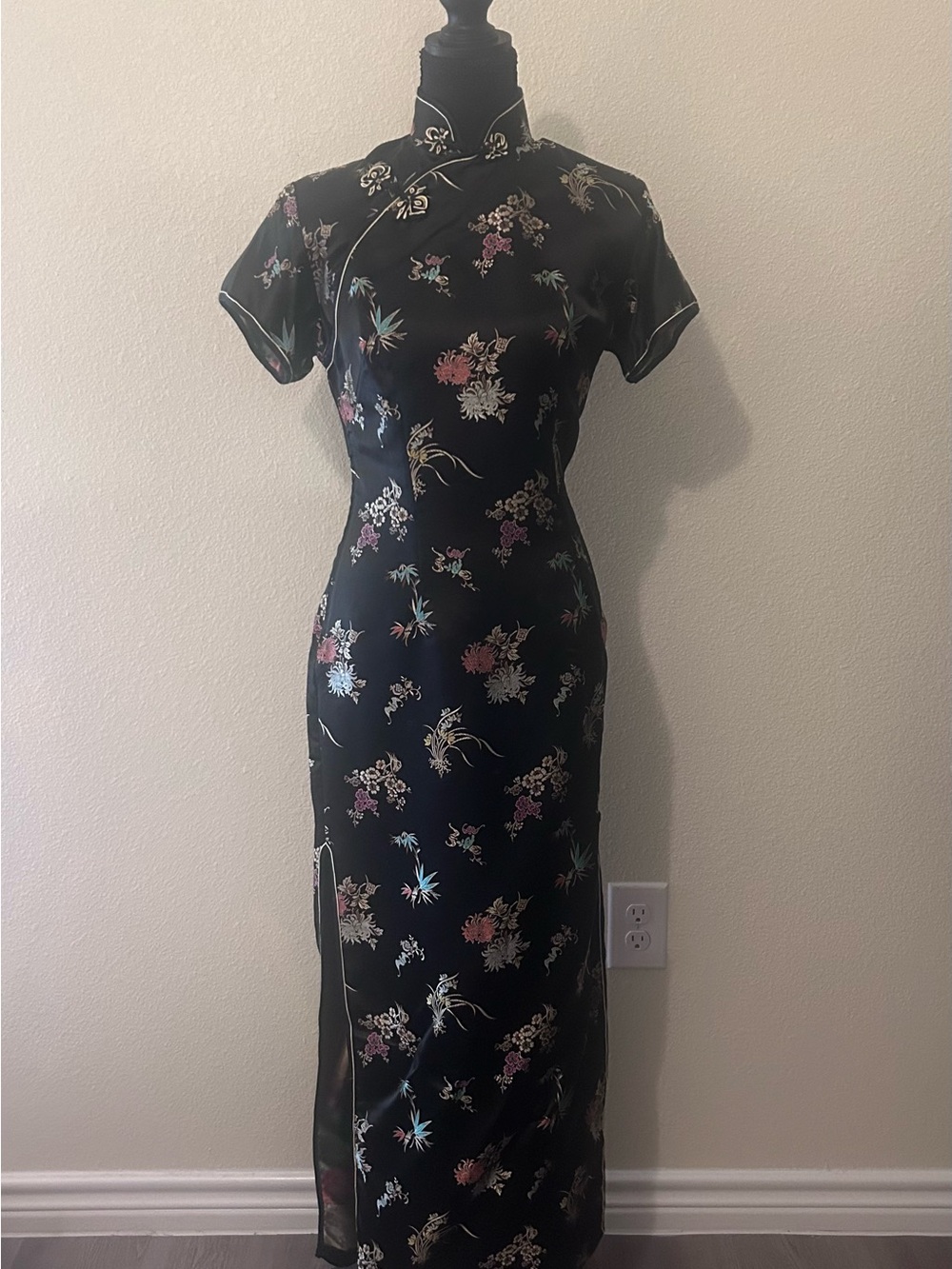 Black Floral Cheongsam Qipao Dress